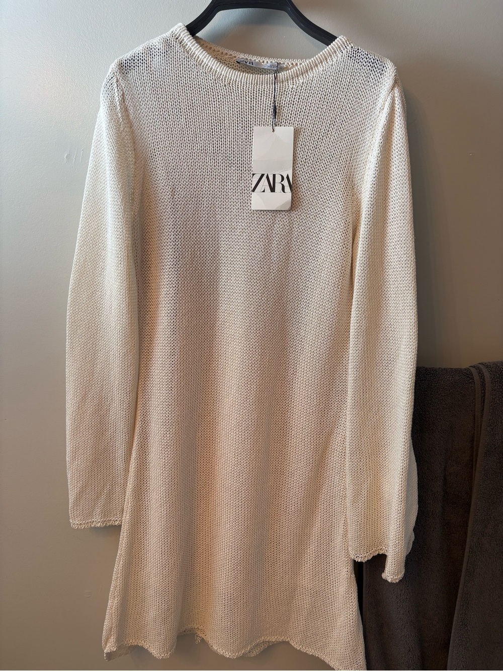 Zara Cream Open-Knit Long Sleeve Sweater